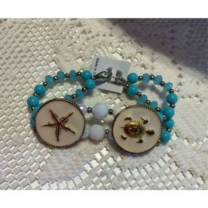 NOS NEW Vintage Sea Turtle Starfish Beaded Bracelet Stretch 🐢✨